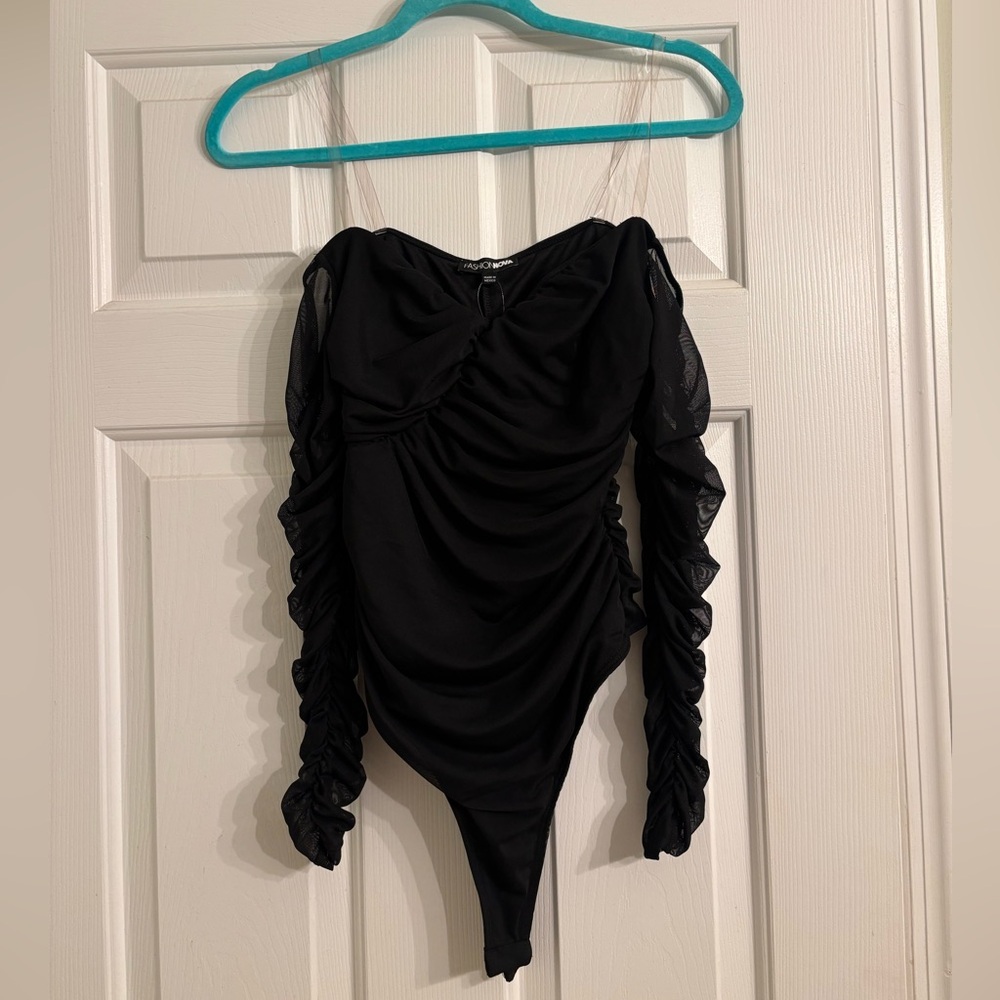 Fashion Nova Black Ruched Bodysuit